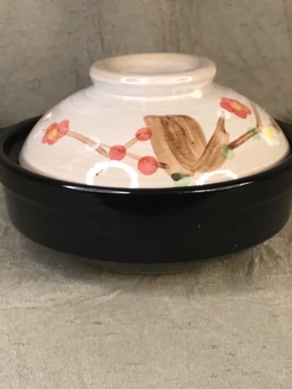 Japanese Pottery Clay Pot Donabe (7.1”) Pink Cherry Bios Hand Painted Floral Lid